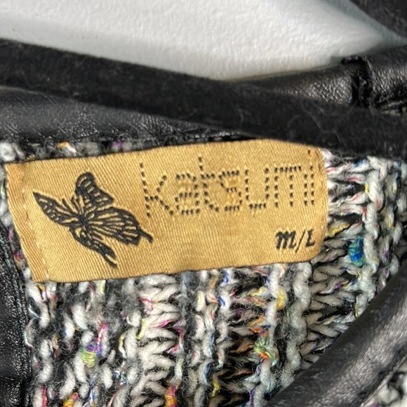 KATSUMI Ribbed Drop Shoulder Knit Sweater Black Mix Leather Trim Mobwife M/L - Picture 8 of 11